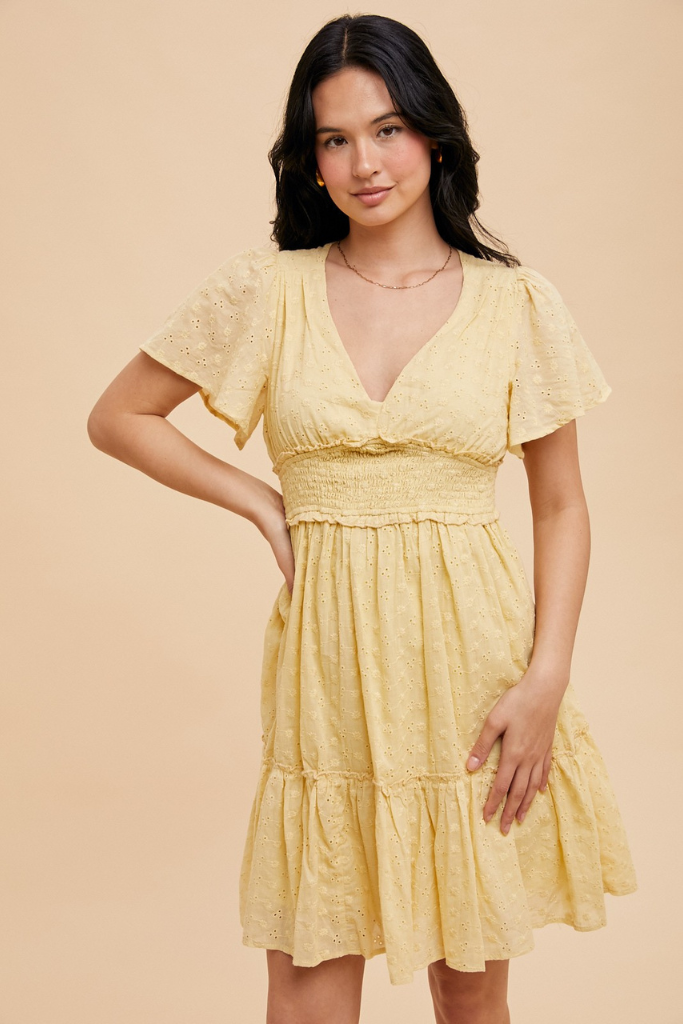 Sheri Eyelet Dress -Yellow