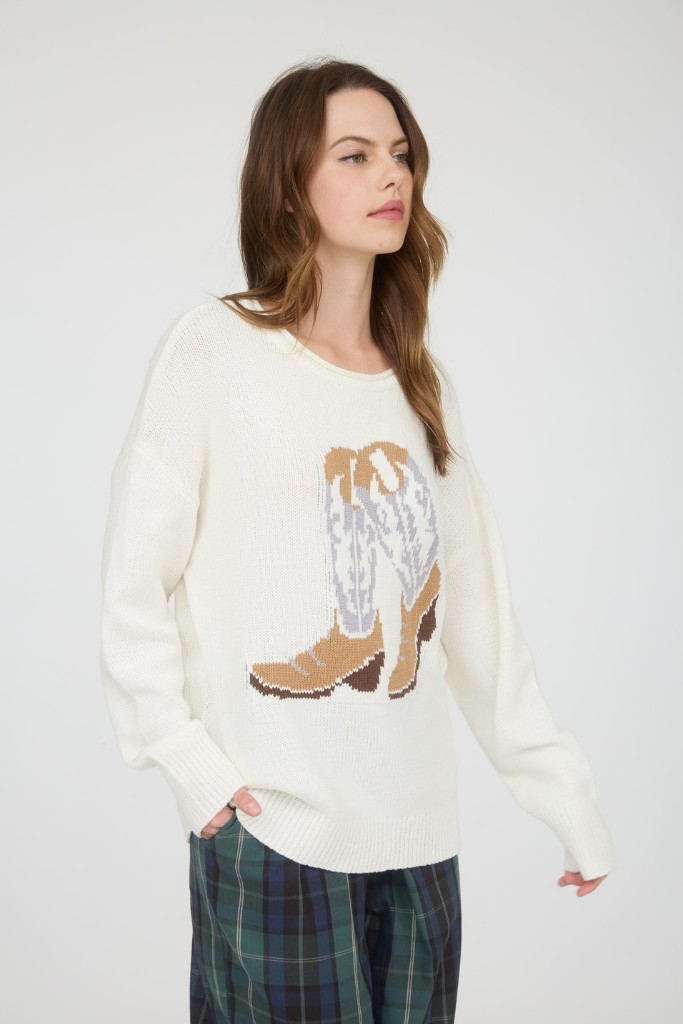 Western Boot Sweater - Ivory