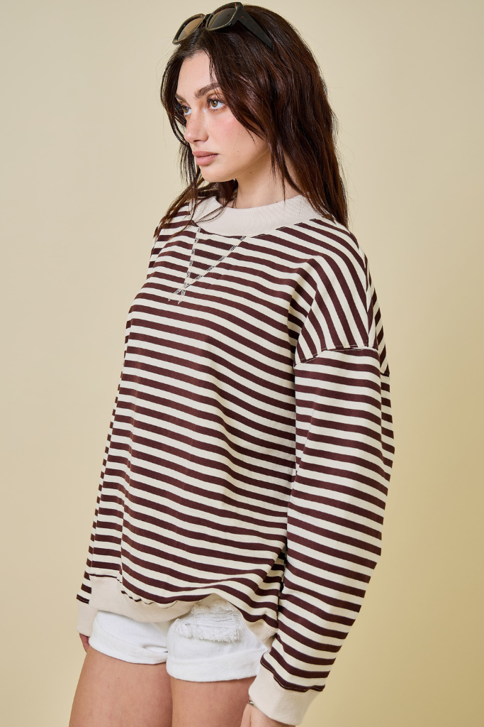 Vibe Check Mock Neck Sweatshirt -Chocolate/Ivory