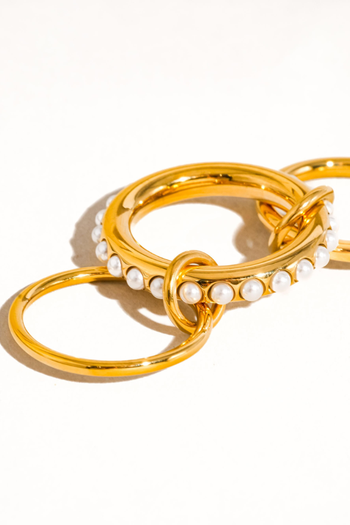 Blanca Multi Stack Rings - Gold/Pearl