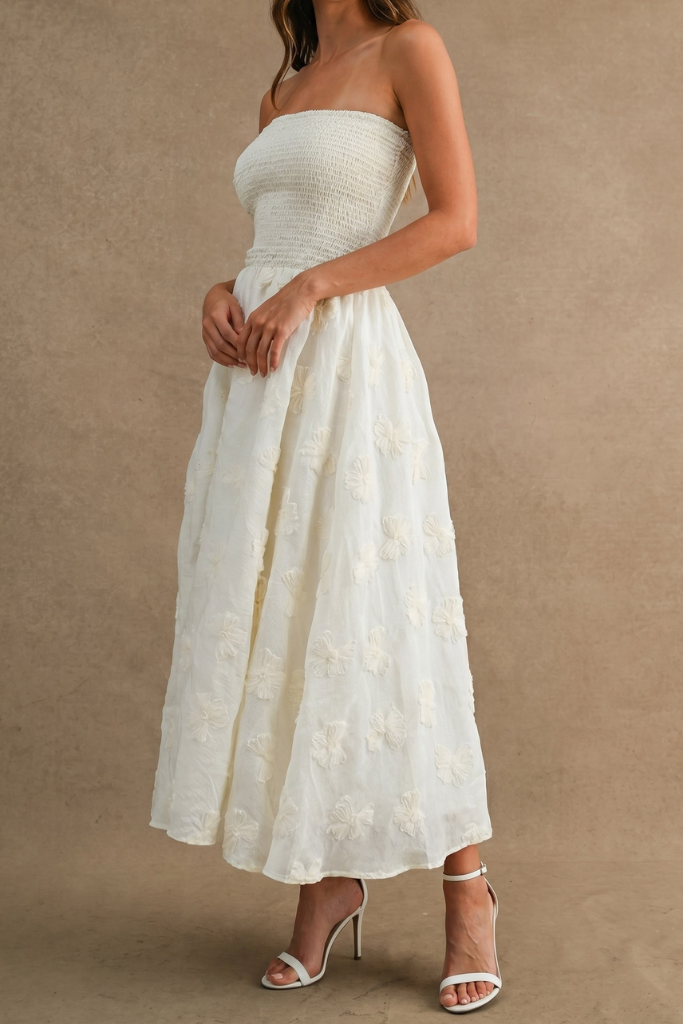 Self Serving 3D Floral Maxi Dress - Cream