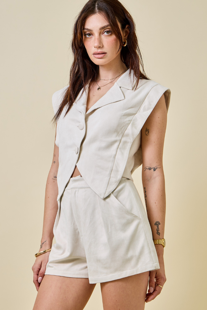Grayce Suede Vest Top -Ecru