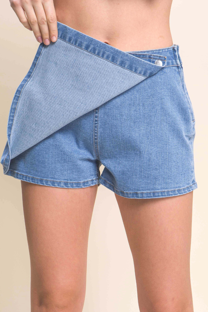 One Kiss Wrap Skort - Light Denim