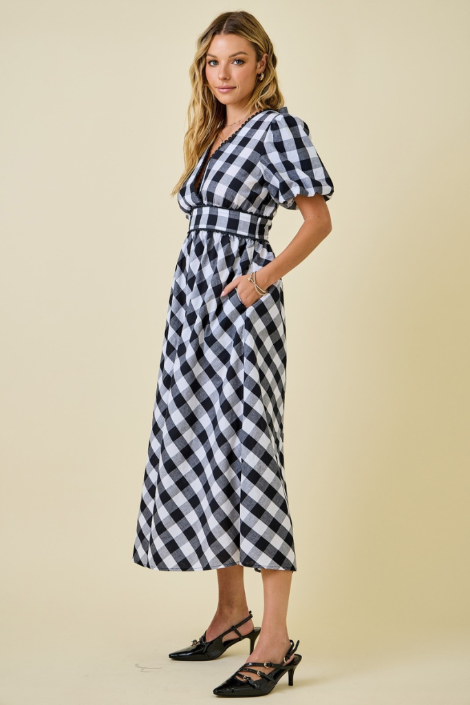 Kate Gingham Midi Dress - Black/White
