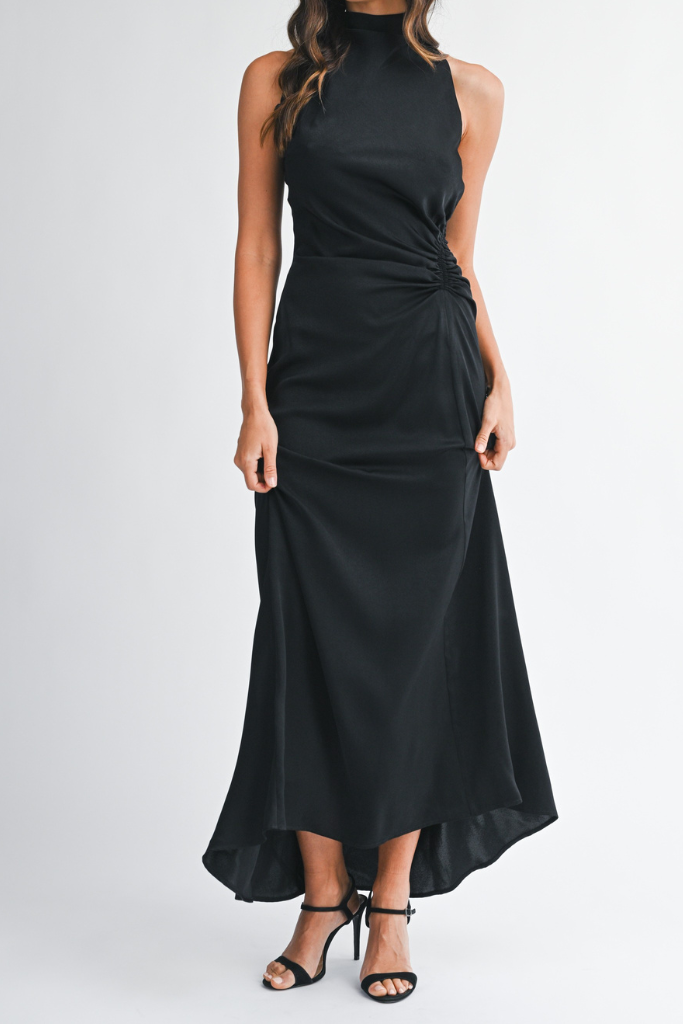 Aniya Satin Maxi Dress - Black