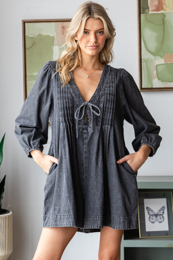Leora Denim Romper - Grey