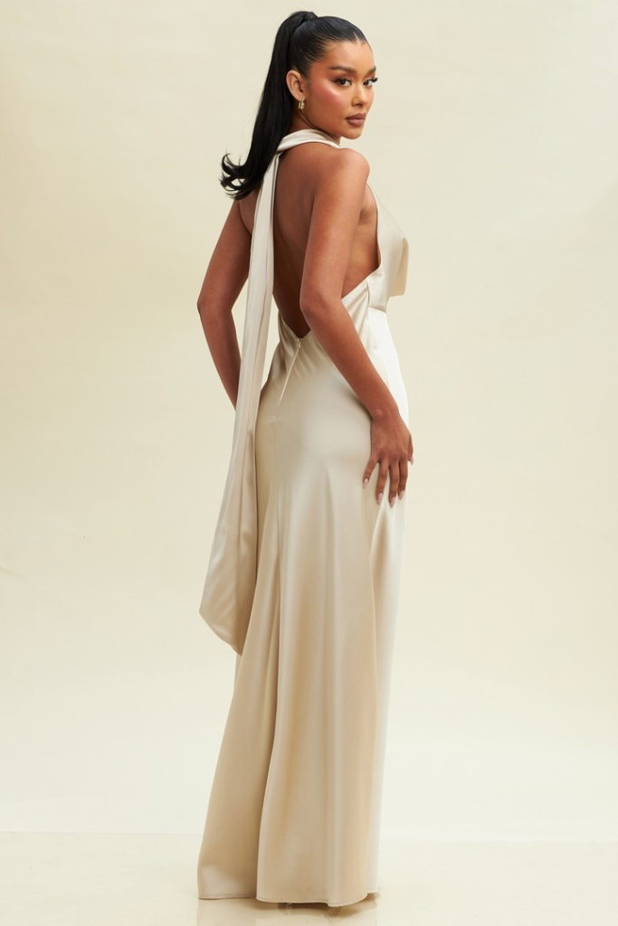 Cover Shot Halter Maxi Dress - Champagne
