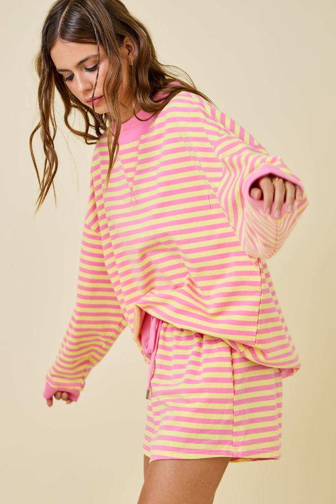 Vibe Check Mock Neck Sweatshirt - Pink/Yellow