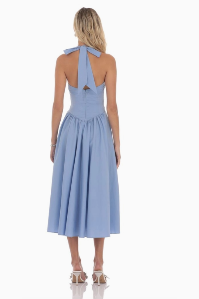 Heaven Sent Halter Midi Dress- Light Blue