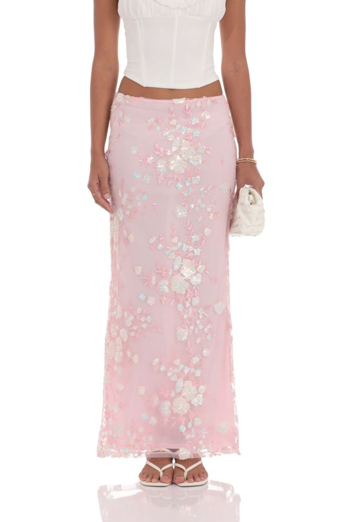 Alison Sequin Floral Maxi Skirt - Pink
