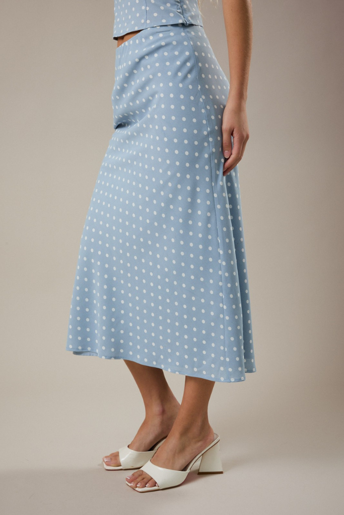 Brunch Plans Maxi Skirt - Blue Polka Dot