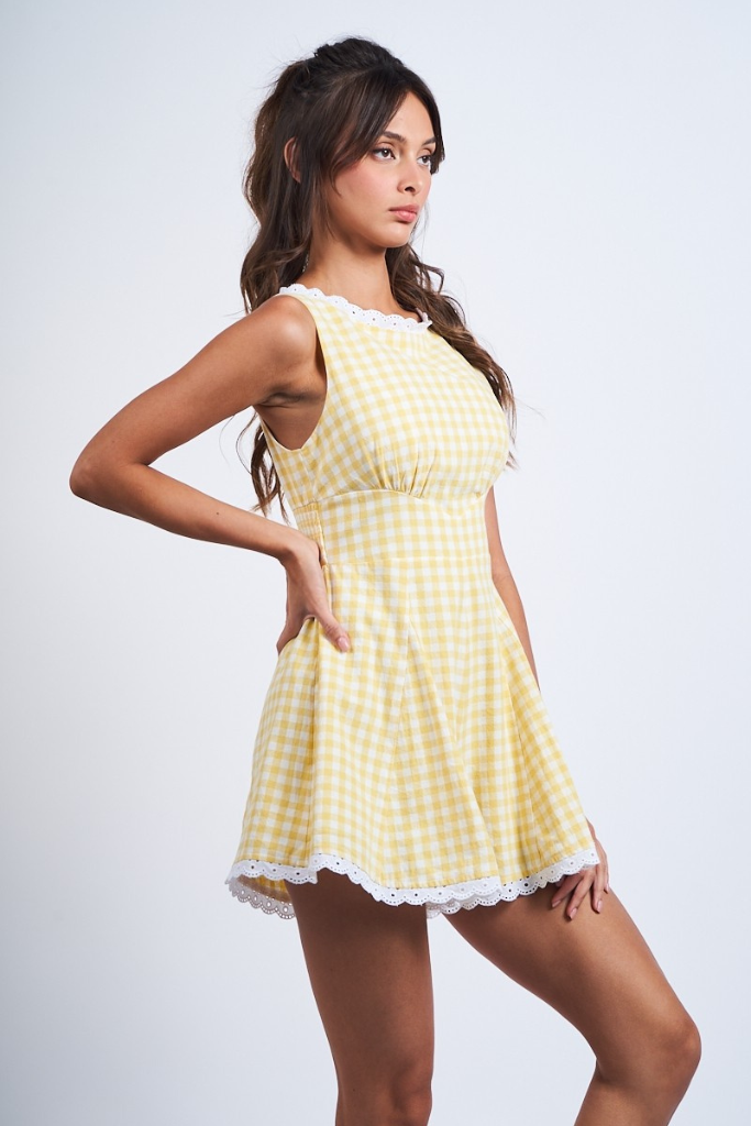 Get Back Checkered Romper - Yellow