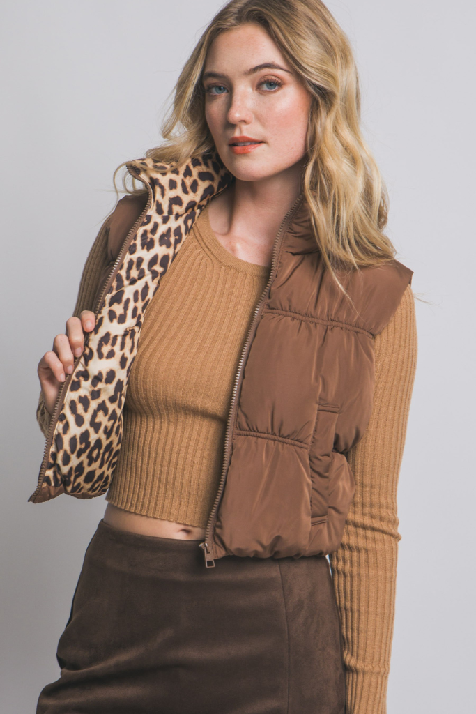 Easy Mode Reversible Vest - Cocoa/ Leopard