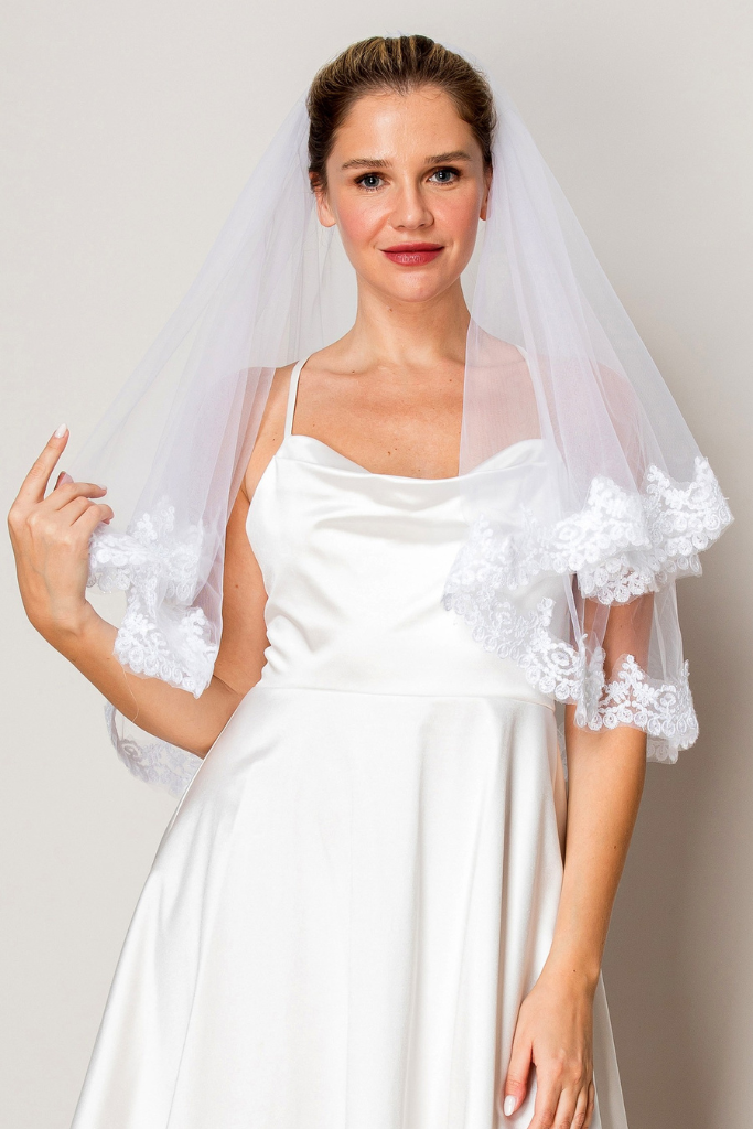 Miranda Floral Two -Tier Veil - White