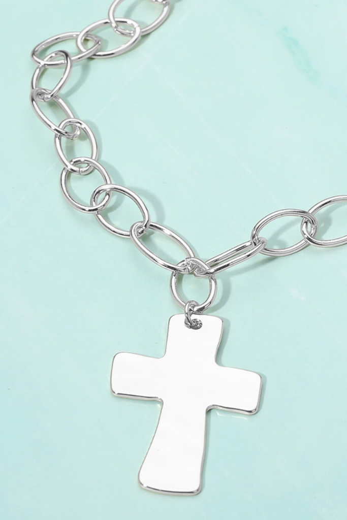 Chunky Cross Necklace - Silver