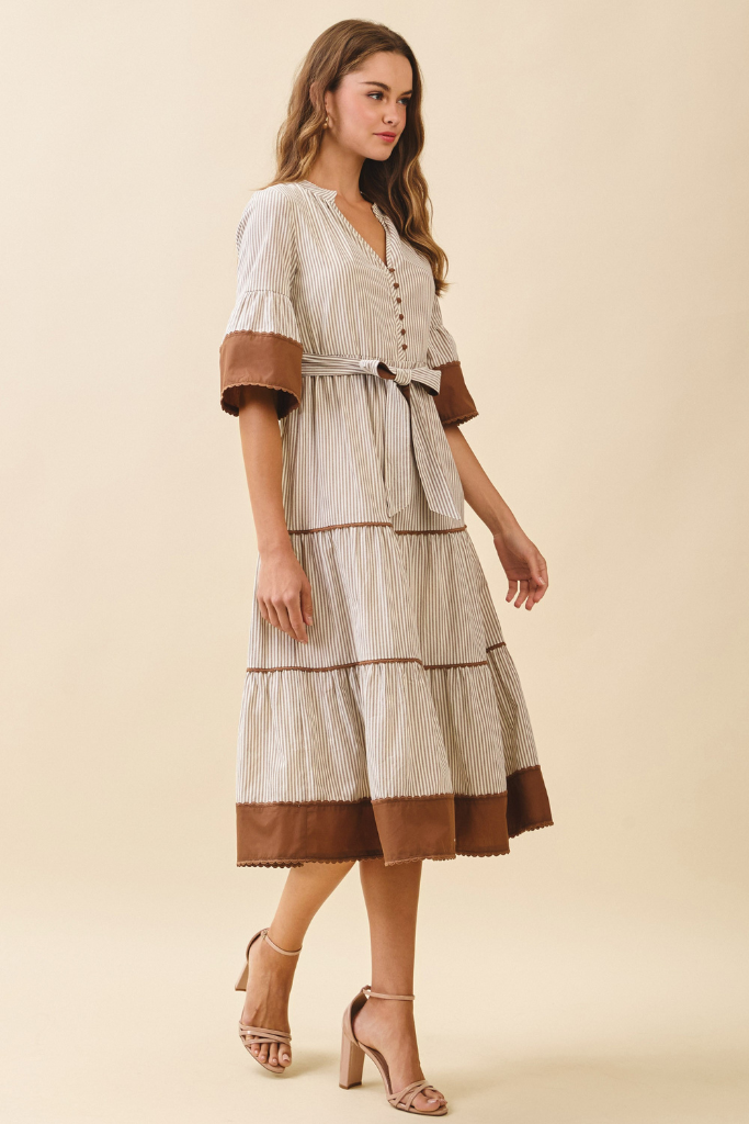 Fearless Soul Midi Dress - Ivory/Brown