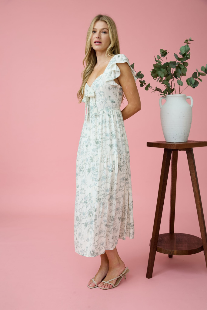 Letters Unsent Floral Midi Dress - Sage