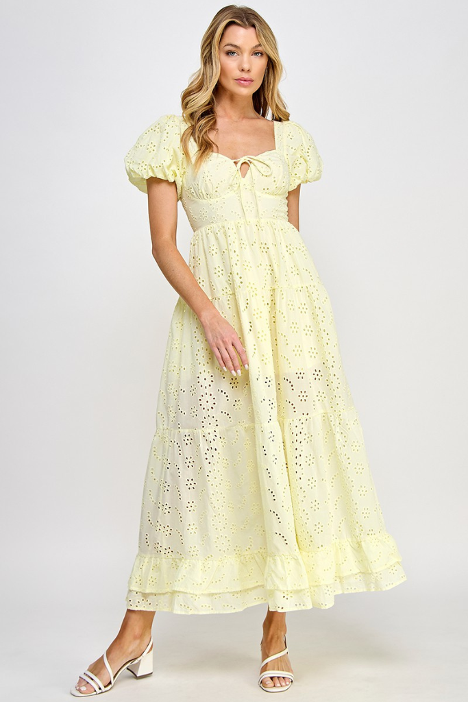 Laura Eyelet Maxi Dress - Lemon