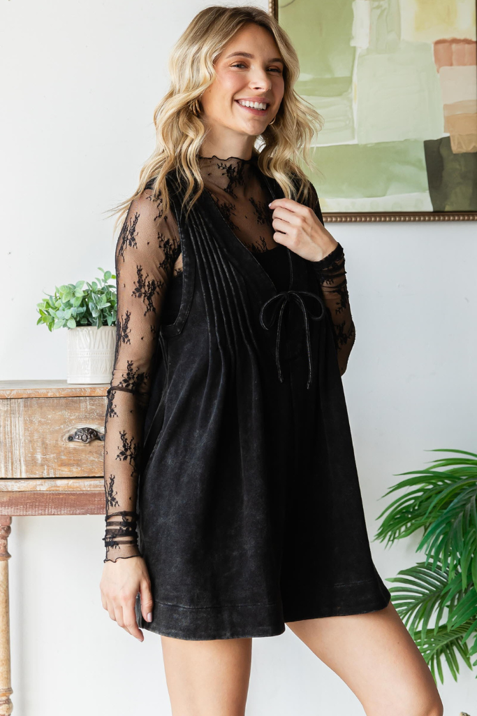 Take Your Love French Terry Romper - Black