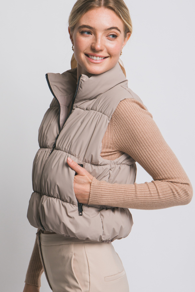 City Leaves Puffer Vest - Taupe