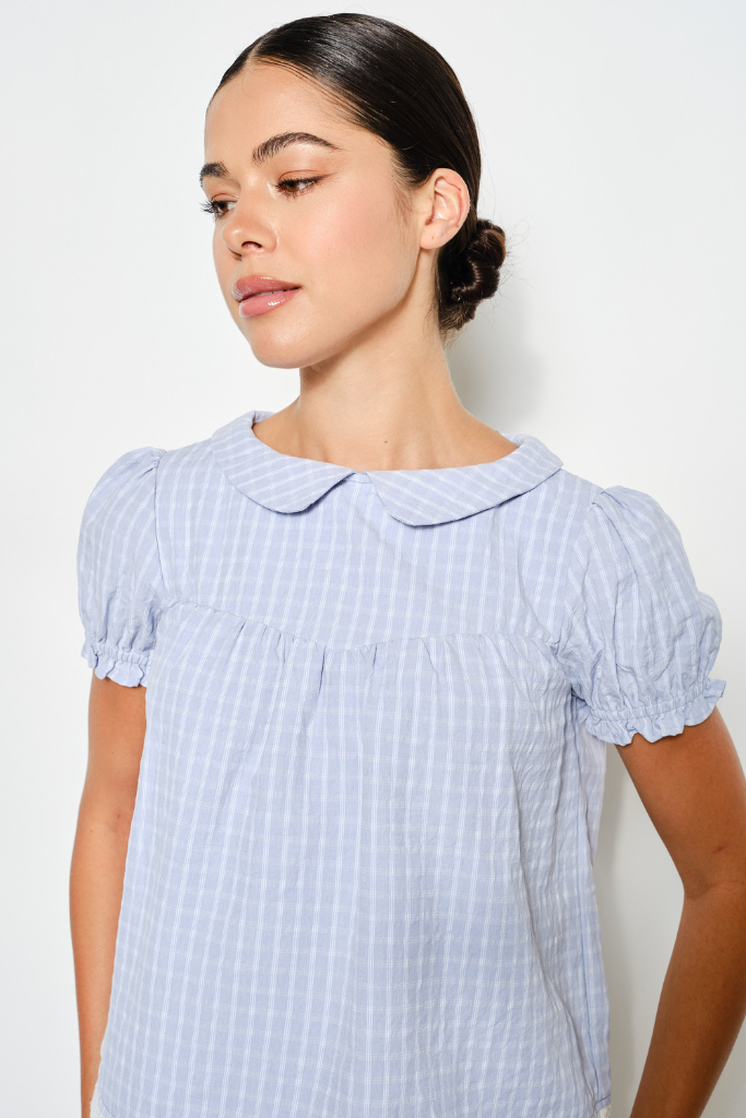 Open Season Plaid Top - Dusty Blue