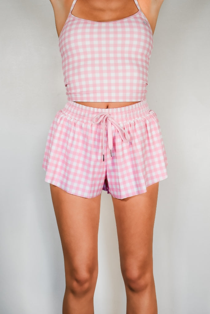 TooLooLah Flutter Away Gingham Shorts - Pink