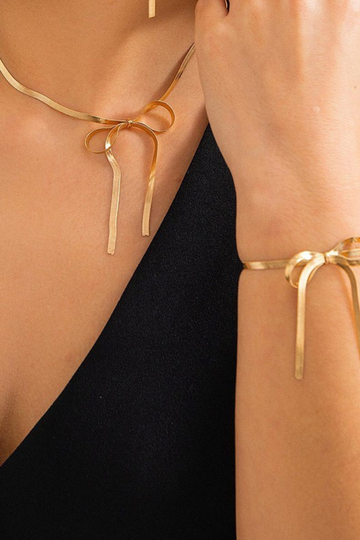 Annie Bow Necklace & Bracelet Set - Gold