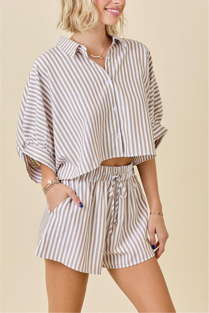 Take Notes Drawstring Shorts - Brown/White