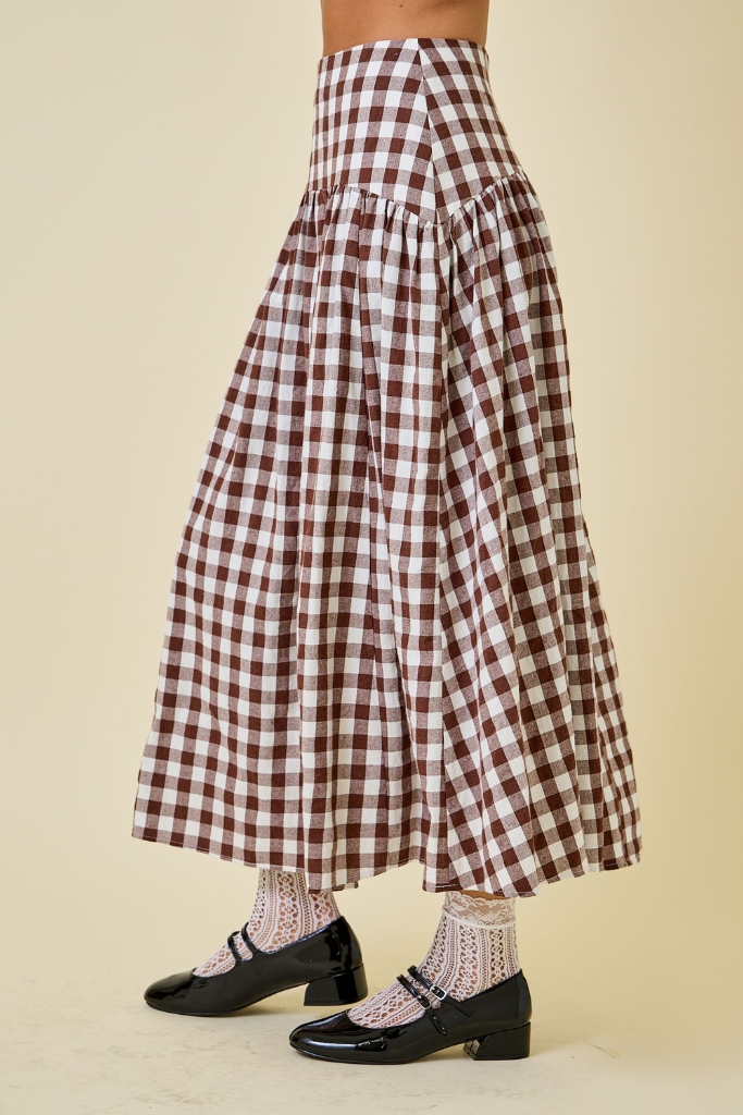 Juliette Gingham Maxi Skirt - Brown