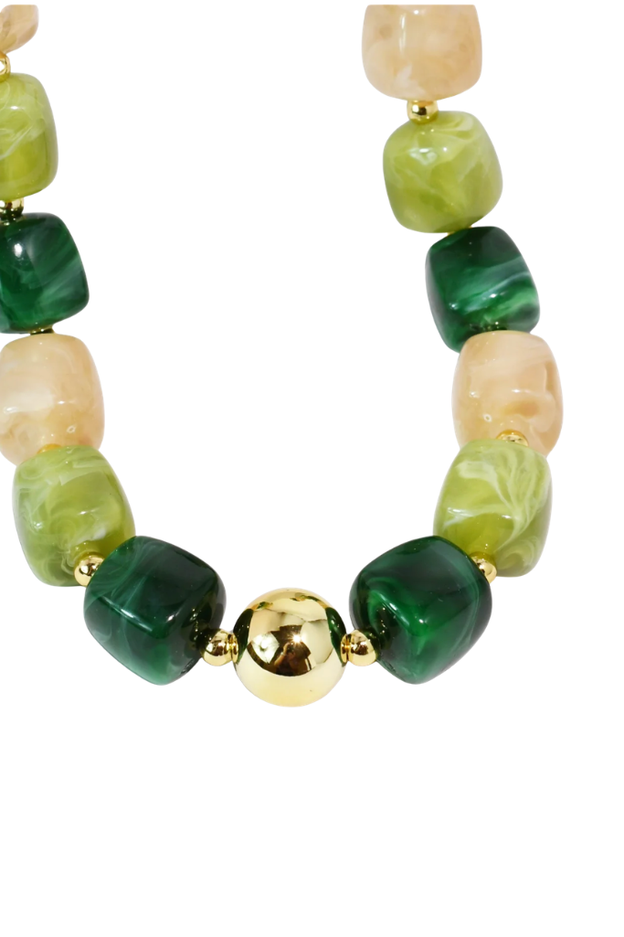 Lumi Beaded Necklace - Green/Gold