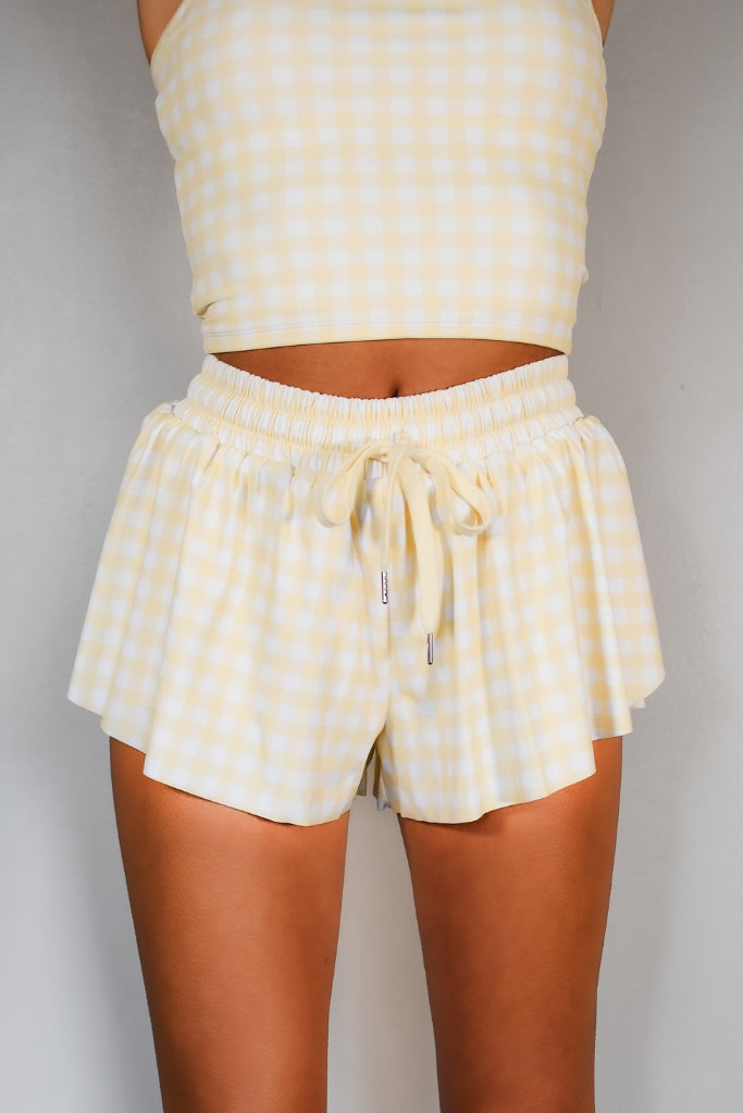 TooLooLah Flutter Away Gingham Shorts - Yellow