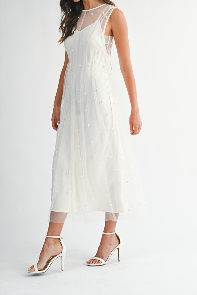 Faryn Overlay Midi Dress - Cream