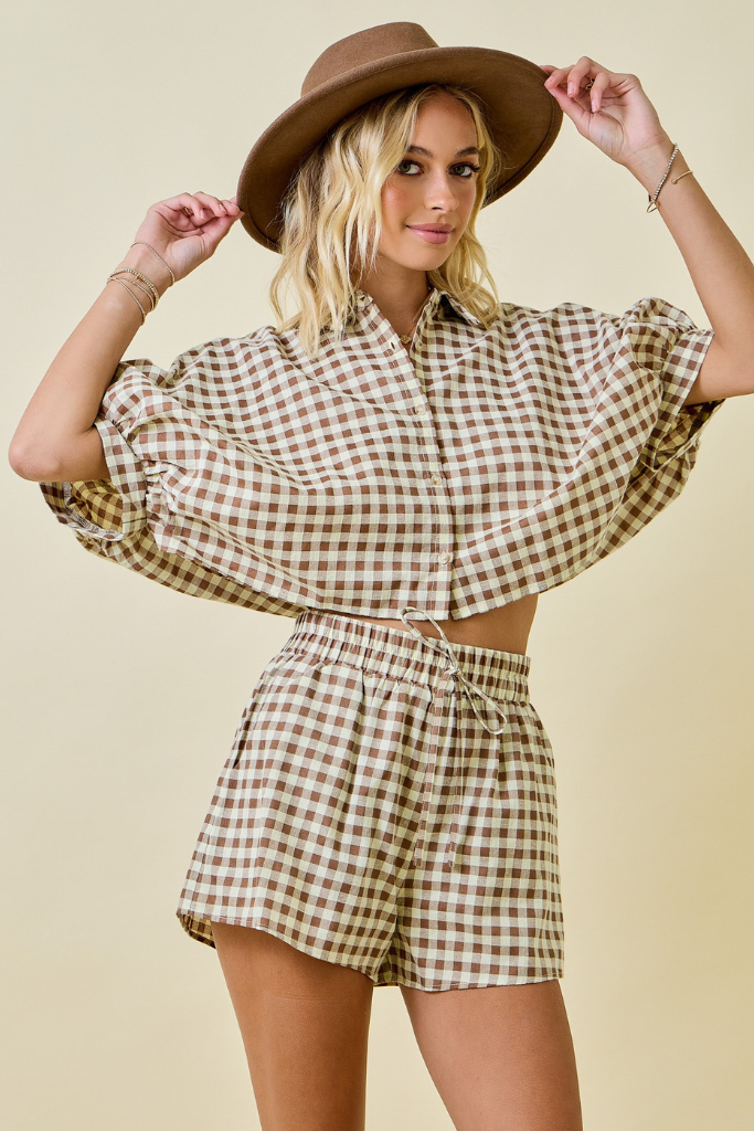 Sawyer Gingham Shorts- Brown