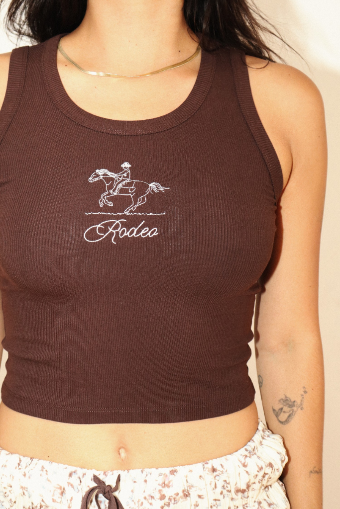 Rodeo Baby Cropped Tank - Brown