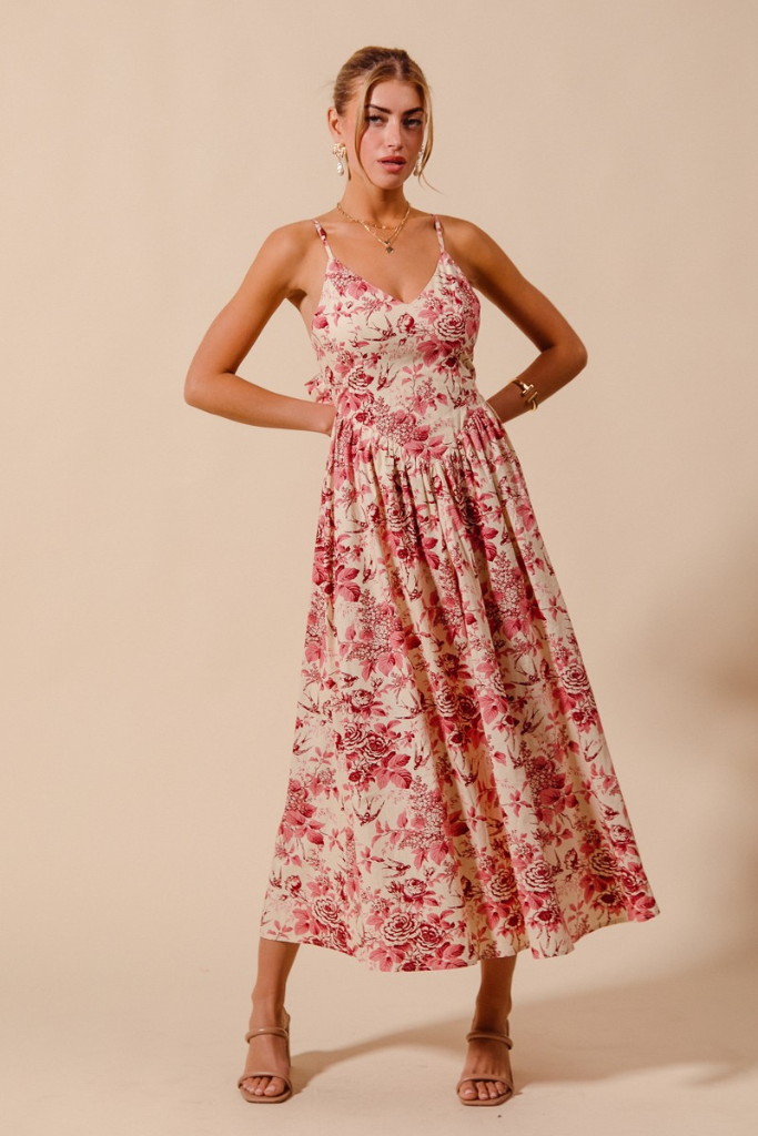 Heart Of Glass Midi Dress - Cream/Berry