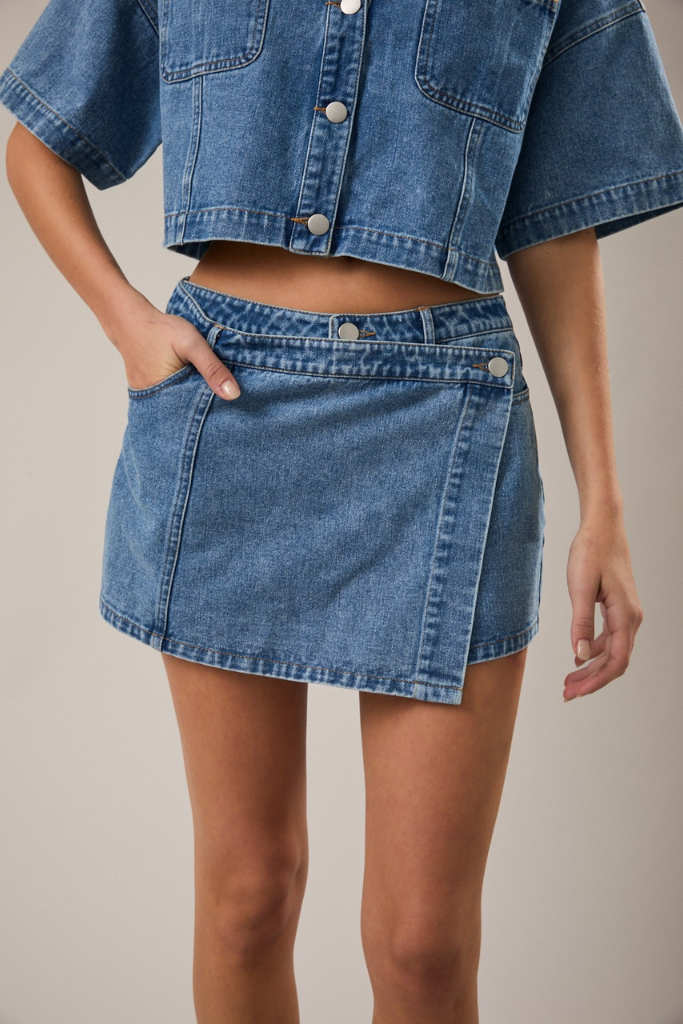 Feeling Cute Wrap Skort - Denim