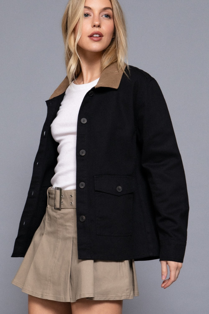 Rosette Corduroy Jacket - Black