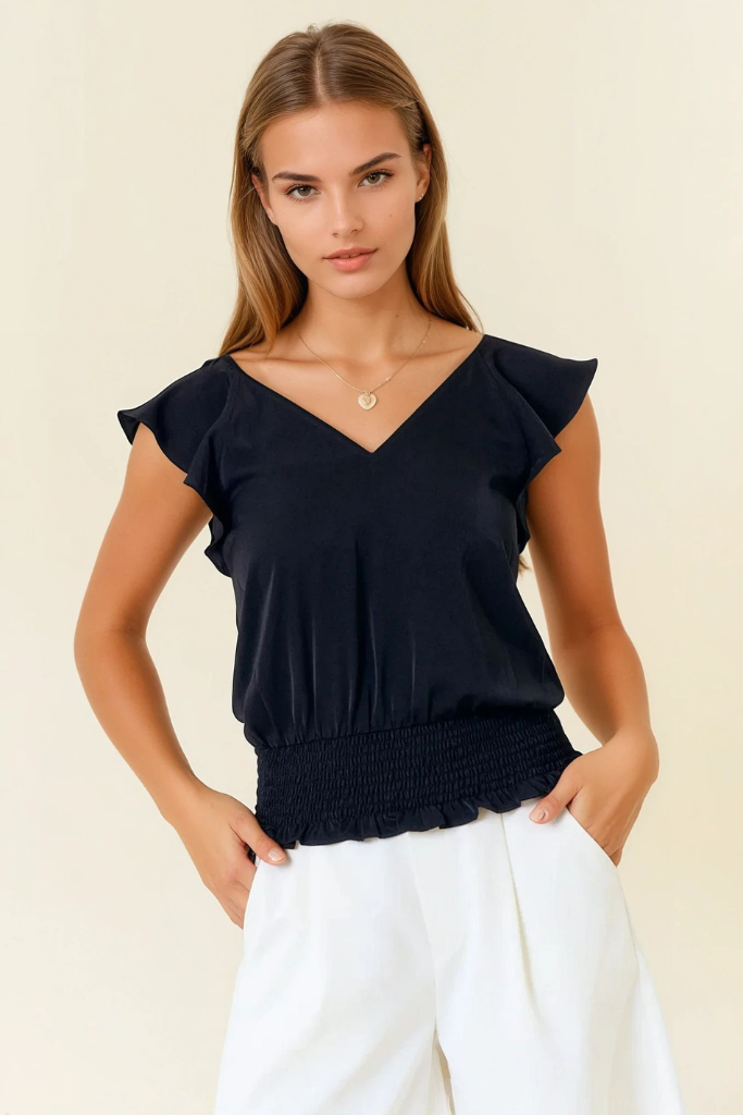 Big Reveal Ruffle Top - Black