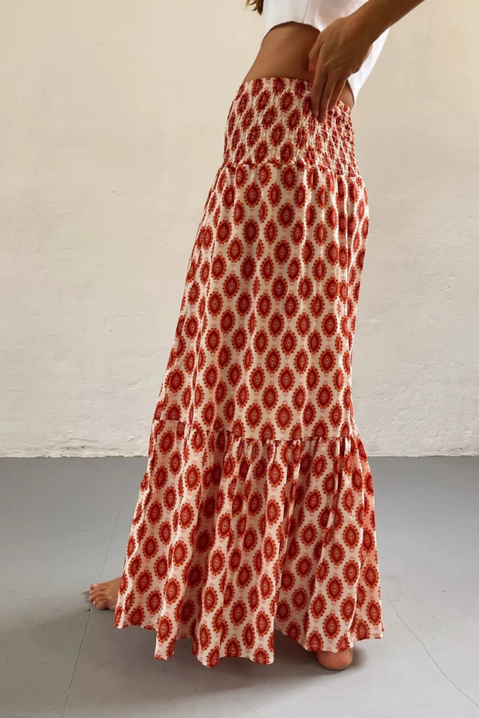 Silent Spring Printed Maxi Skirt - Orange Multi
