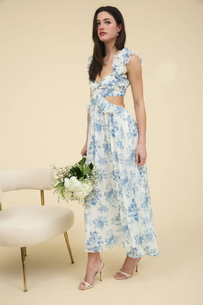 Love Hard Floral Maxi Dress - Blue