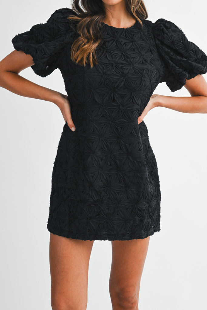 Lumi Textured Floral Dress - Black