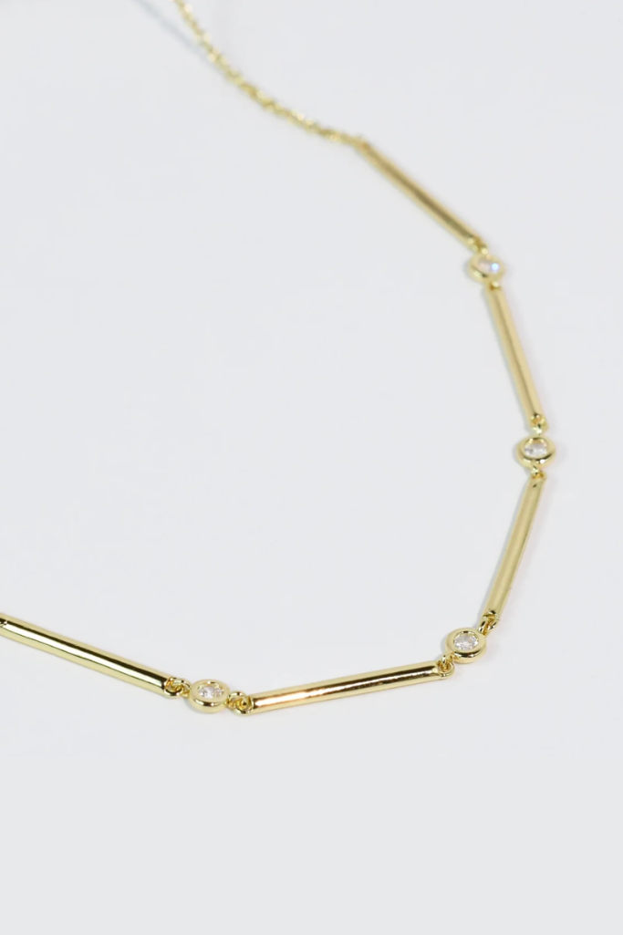Sleek Crystal Bar Necklace - Gold