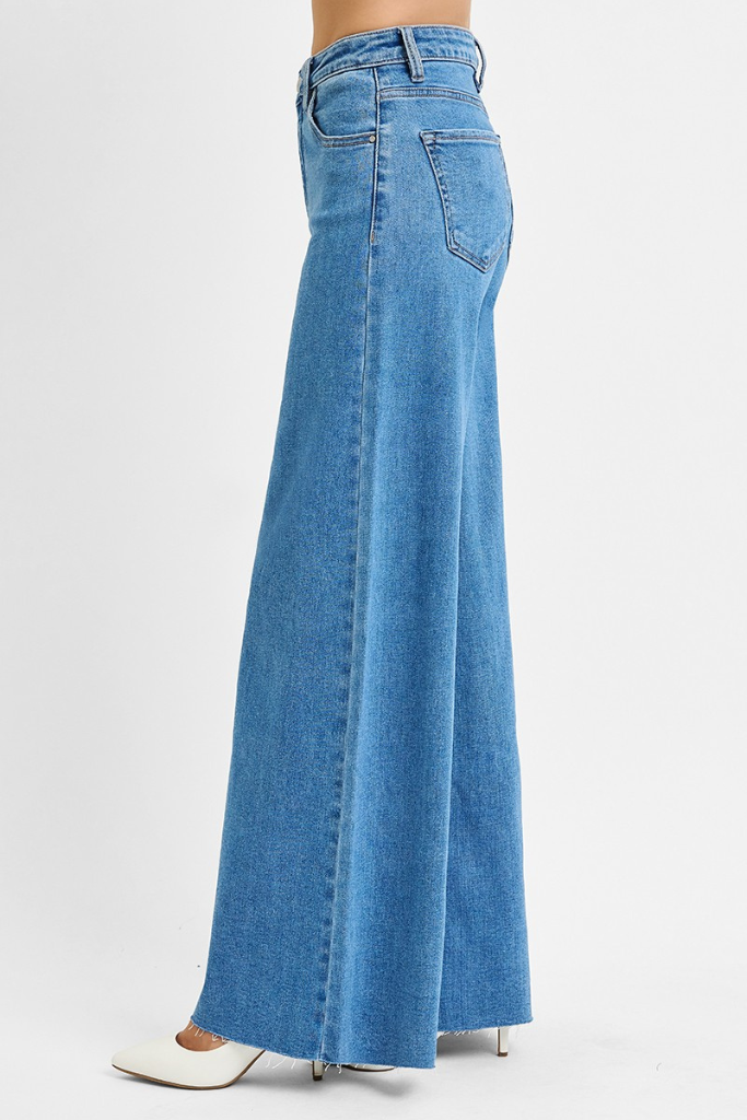 One For Me Wide Palazzo Jeans - Medium Wash