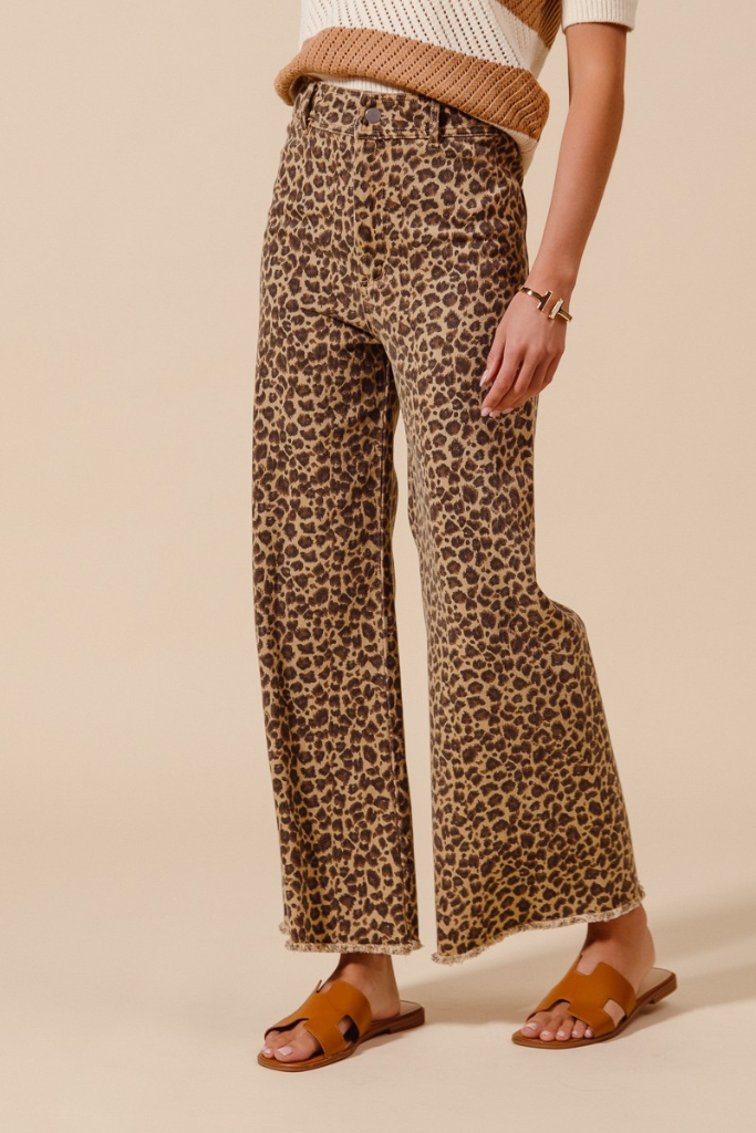 Come Over Wide Leg Pants - Leopard