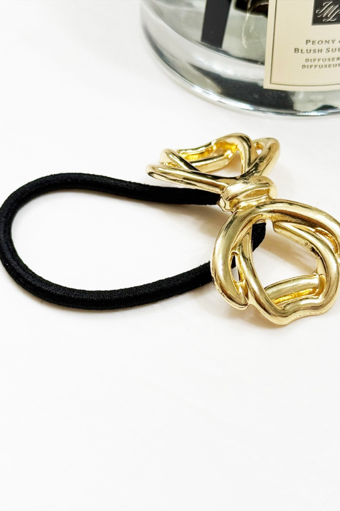 Knotted Bow Ponytail Holder - Gold