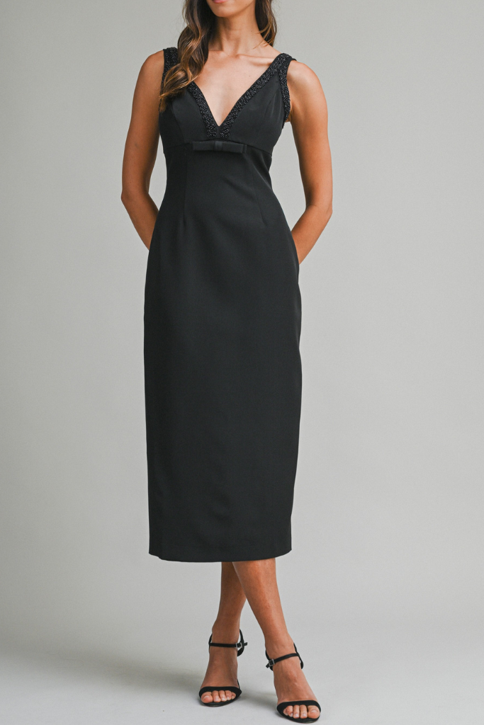 Easton V Neck Midi Dress - Black