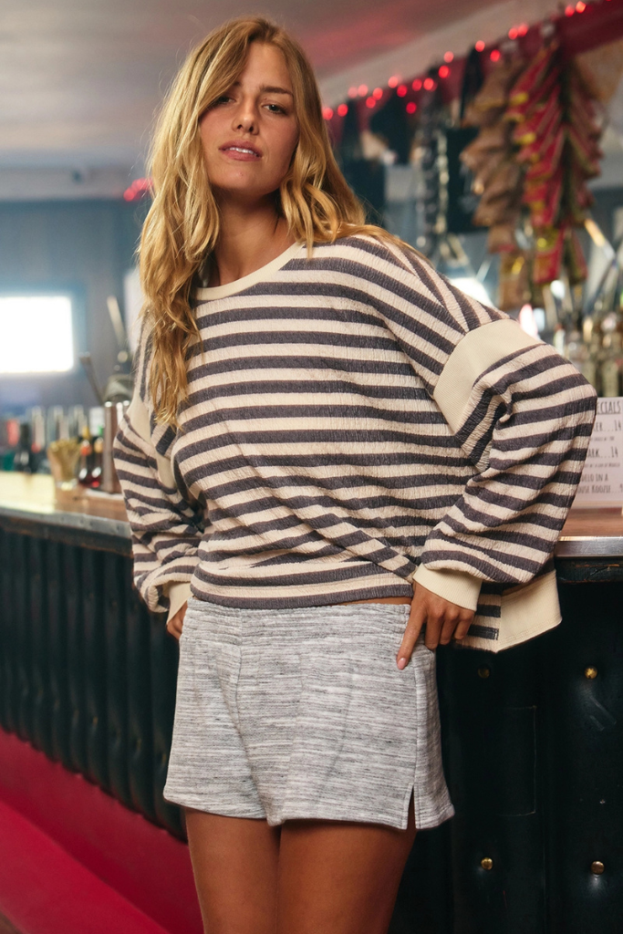 Bia Striped Open Back Top - Black/Ivory