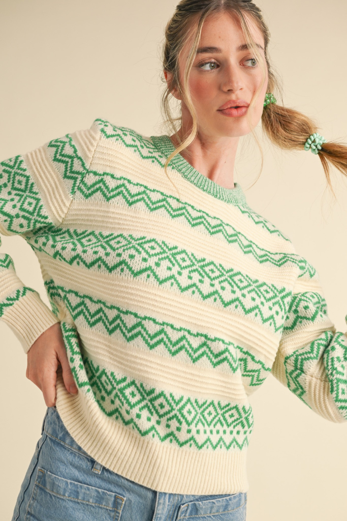 Do It Pronto Sweater - Ivory/Green