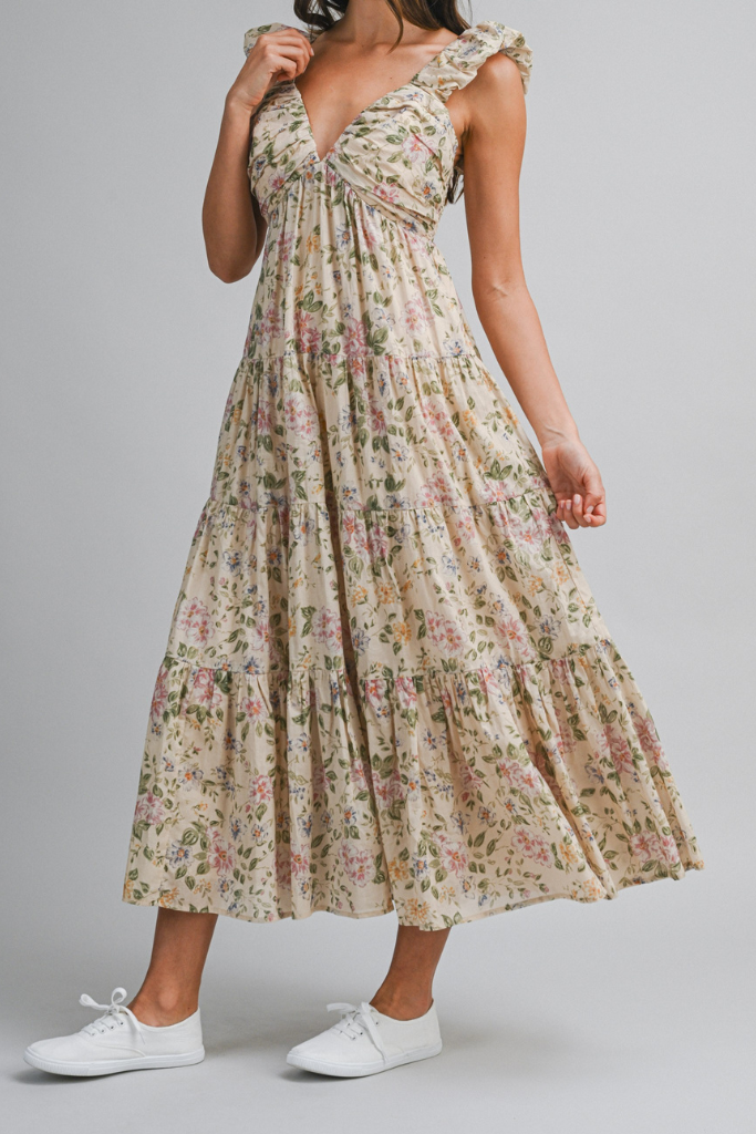 The Dolly Floral Midi Dress - Taupe