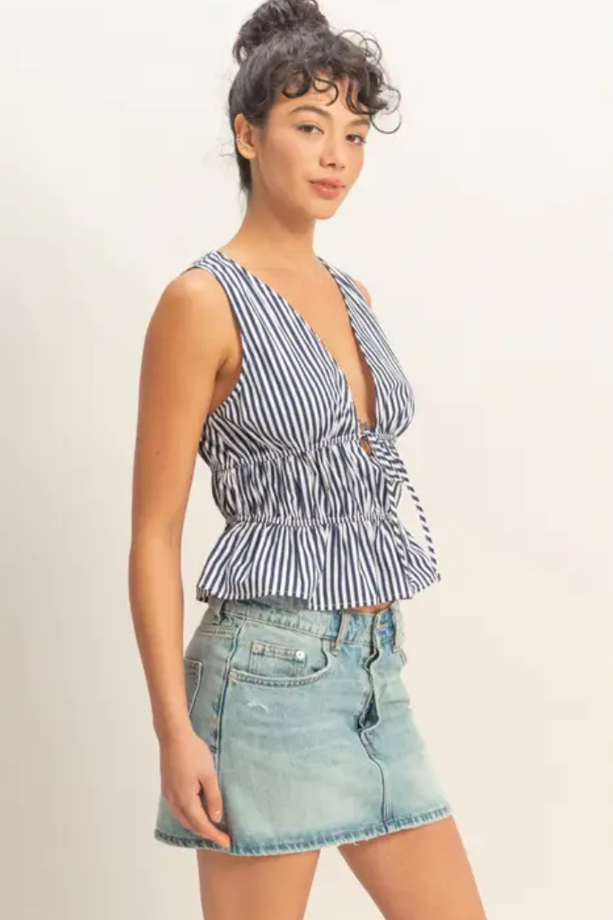Made You Look Striped Top- Navy